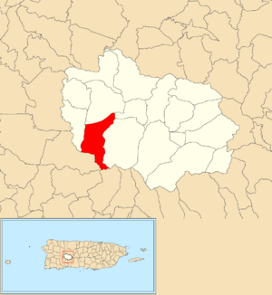 Location of Limaní barrio within the municipality of Adjuntas shown in red