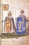 Malcolm III and Queen Margaret from the Seton Armorial, 1591.jpg