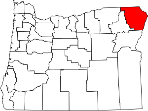 Map of Oregon highlighting Wallowa County