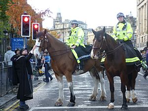 Mounted police in Princes Street, Edinburgh