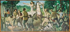 Rachel Silverthorn's ride to warn settlers along Muncy Creek of impending attacks. (WPA Mural by John W. Beauchamp in the Muncy, Pennsylvania Post Office).