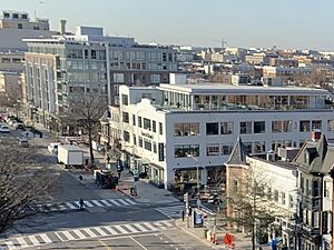 Retail and new apartment buildings along 14th St. NW, U Street Corridor, Washington, D.C., February 2019 (cropped)