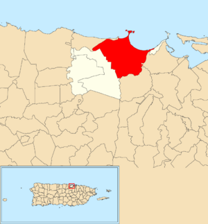 Location of Sabana Seca within the municipality of Toa Baja shown in red