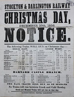 Stockton & Darlington Railway - Christmas Day 1856 timetable