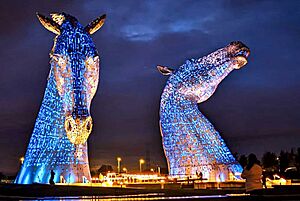 The Kelpies on a wet October (cropped)