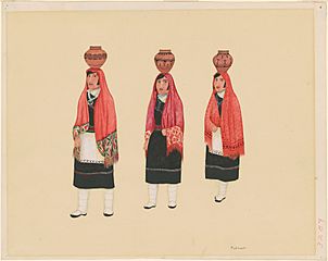 Three Hopi Women Carrying Water Vessels