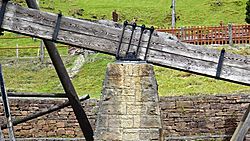 Wanlockhead beam engine, detail of the beam and column, Scotland