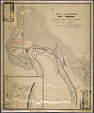 (Map and inset ground) Plan of the Fortification (Fort Hindman) at Post, Arkansas, Surrendered to the U.S. Forces... - NARA - 305724