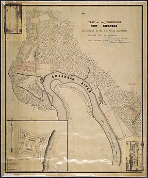 (Map and inset ground) Plan of the Fortification (Fort Hindman) at Post, Arkansas, Surrendered to the U.S. Forces... - NARA - 305724