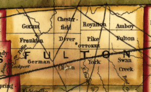 1851 railroad map showing ottokee as fulton county seat