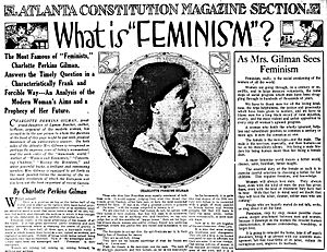 Articles by and photo of Charlotte Perkins Gilman in 1916
