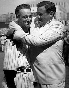 Babe Ruth hugging Lou Gehrig (1939)