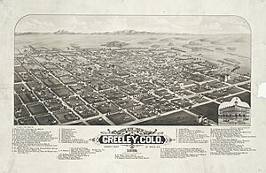 Bird's eye view of Greeley, Colo. county seat of Weld Co. 1882. - DPLA - 870643e9e32bd229c4a472498aeaa974