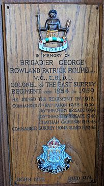 Brigadier George Rowland Patrick Roupell VC plaque, All Saints Church, Kingston upon Thames