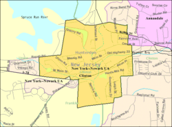 Census Bureau map of Clinton, New Jersey. Spruce Run State Park is in the Northwest corner of the map.