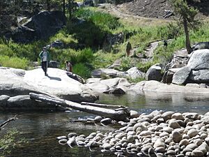 Crossing the San Joaquin River at Mono Hot Springs, California (cropped)
