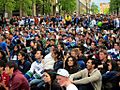 Crowds in downtown Vancouver watch Stanley Cup finals