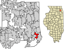 Location of Willowbrook in DuPage County, Illinois.