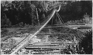 A footbridge at Agness over the Rogue River, circa 1927