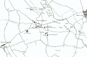 German cloud gas attack at Wulverghem with locations of aid posts and advanced dressing stations