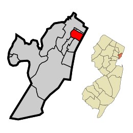 Location of West New York within Hudson County. Inset: Location of Hudson County in New Jersey
