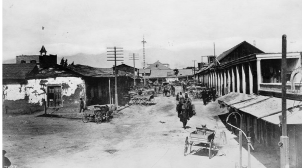 Los Angeles Street north from Arcadia Street, c.1882