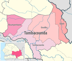 Map of the departments of the Tambacounda region of Senegal