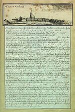 Panorama of Limbaži after the great fire of 1747 and description from Broce's collection (1773)