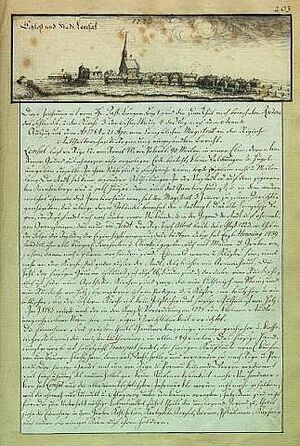 Panorama of Limbaži after the great fire of 1747 and description from Broce's collection (1773)