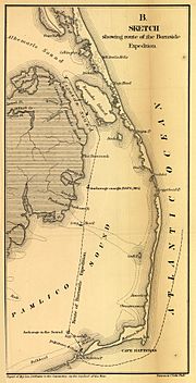 Sketch of route of Burnside expedition to Roanoke Island North Carolina February 6 1862