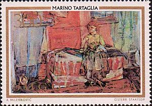 Slovenian girl by Marino Tartaglia 1973 Yugoslavia stamp