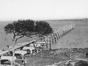 StateLibQld 2 112200 Progress on the Hornibrook Highway viaduct, Redcliffe, 1933