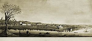 StateLibQld 2 305410 Image of a watercolour painting of Moreton Bay Settlement New South Wales in 1835