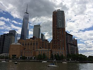 Stuyvesant High School with the World Trade Center in the distance