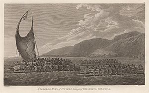 Tereoboo, King of Owyhee, bringing presents to Captain Cook by John Webber
