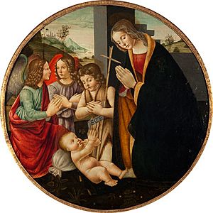 The Madonna Adoring the Christ Child with Angels and the Infant St. John the Baptist, studio of Domenico Ghirlandaio