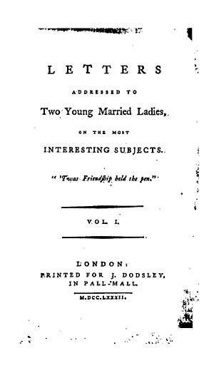 Title page, Jane Warton, Letters Addressed to Two Young Married Ladies, on the Most Interesting Subjects (2 vols., London: J. Dodsley, 1784)
