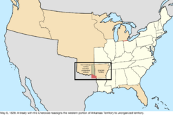 Map of the change to the United States in central North America on May 6, 1828