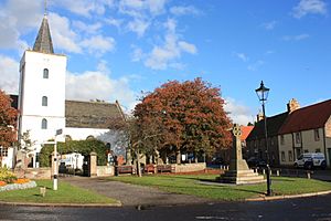 Yester Church and the village war memorial, Gifford, East Lothian