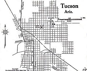 1920 map Tucson, Arizona Automobile Blue Book