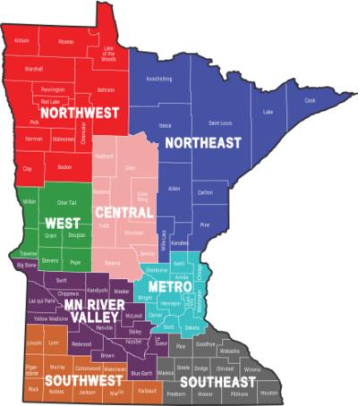 8 Regions in Minnesota-Font outlined