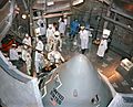 Apollo 1 crew prepare to enter their spacecraft in the altitude chamber at Kennedy Space Center