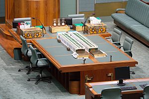 Australian House of Representatives centre desk, Hansard and dispatch boxes - Parliament of Australia