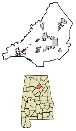 Location of Hayden in Blount County, Alabama.