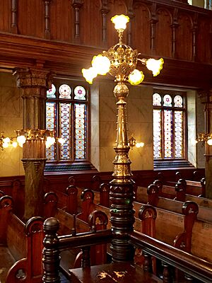Brass Lighting Fixtures at Pew Ends Eldridge Street Synagogue