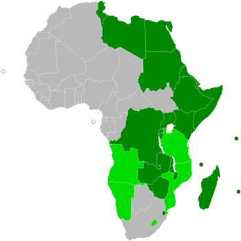  Map of Africa indicating COMESA membership.     Current members     Former members  