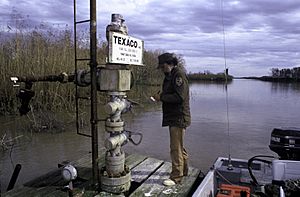 Checking oil well on Delta National Wildlife Refuge