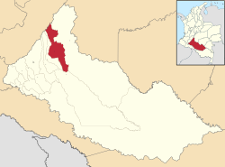 Location of the municipality and town of Puerto Rico, Caquetá in the Caquetá Department of Colombia.