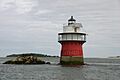 Duxbury Pier light house in Plymouth harbor