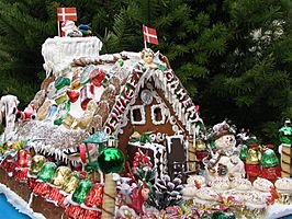 Gingerbread house decorated with candy